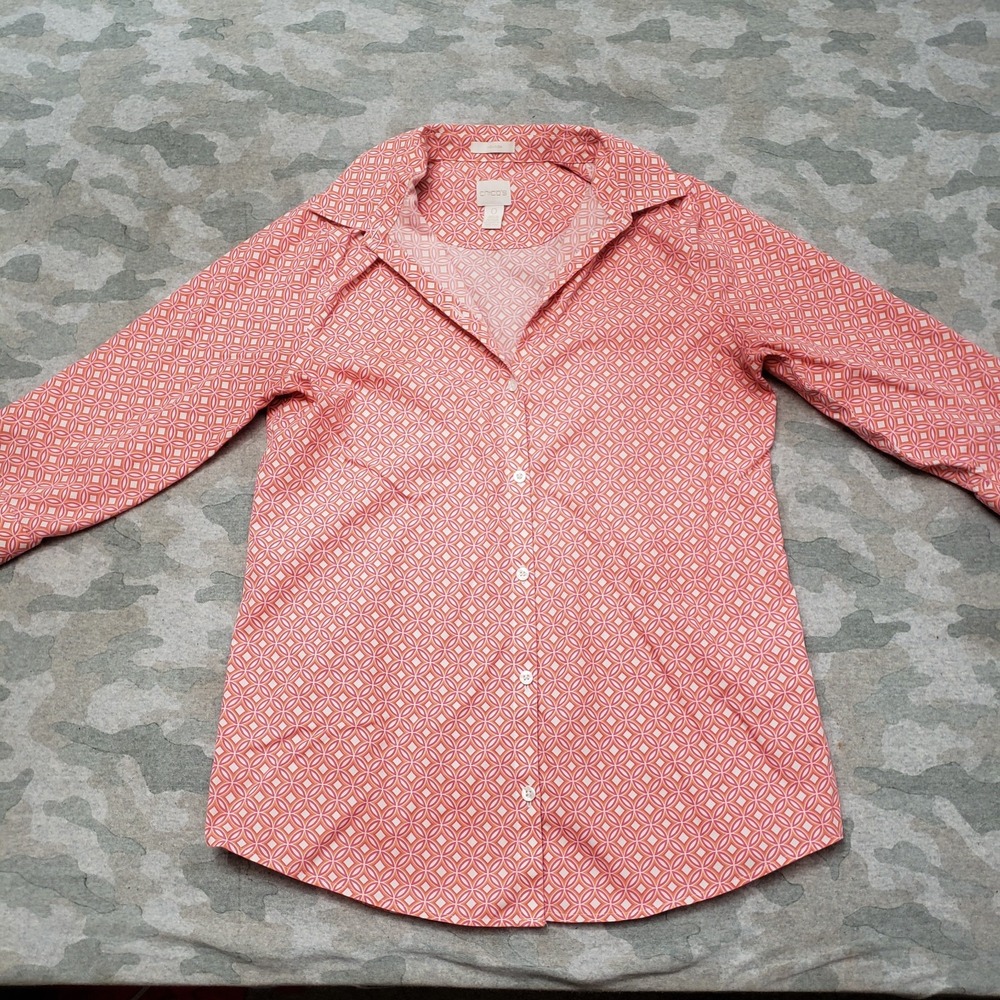 Chico's Top Womens O‎ Pink No-Iron Long Sleeve Button-Up